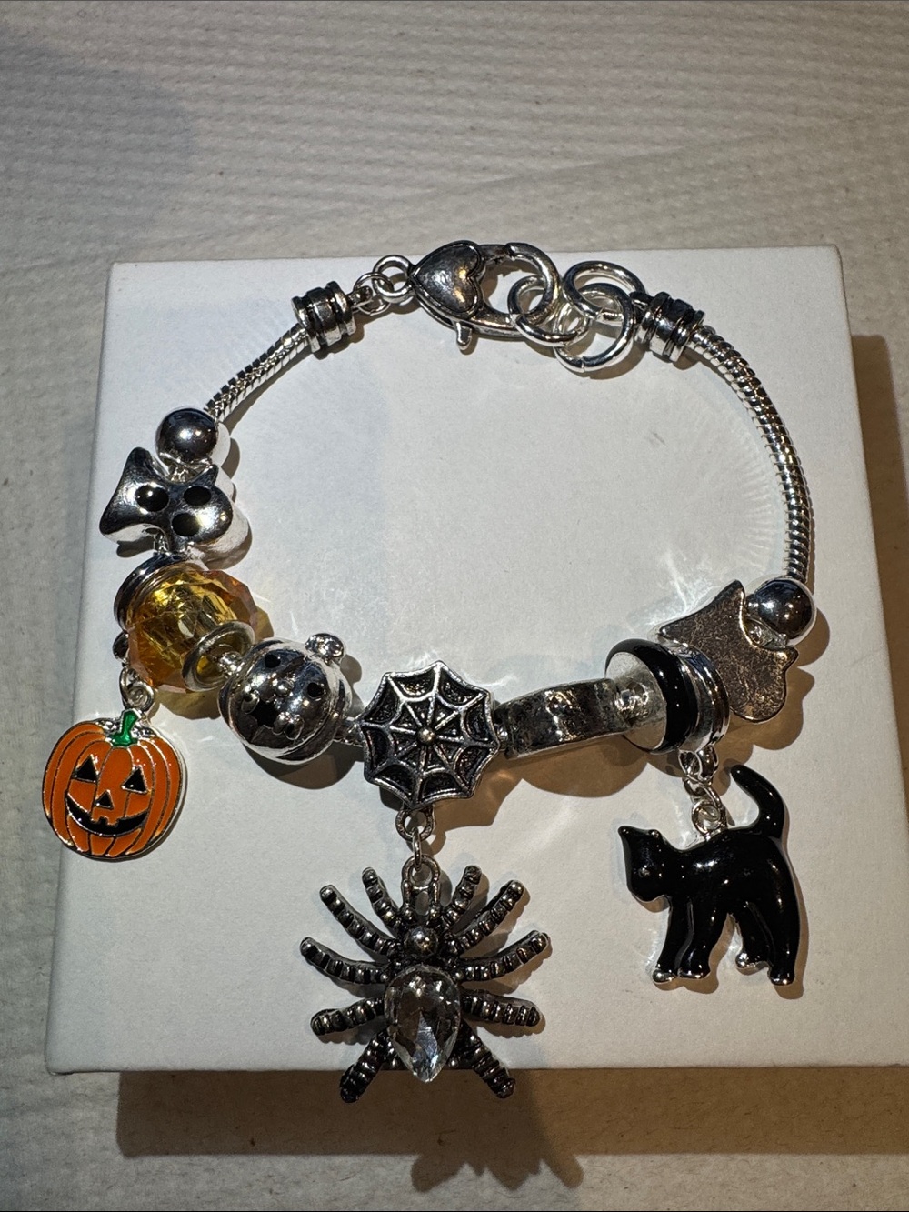 Halloween 🎃 pumpkin, spider, Cat Charm Bracelet - Black & Orange